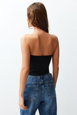 Trendyolmilla Siyah Fermuarl? Asimetrik Straplez Crop Orme Bluz TWOSS24BZ00071 фото 6