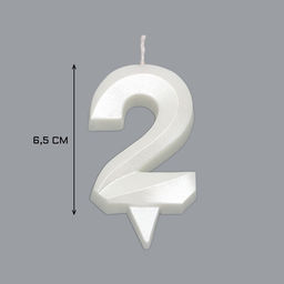Цена за 3 шт. Свеча в торт «Грань», цифра 2, жемчужный, 6.5 см
