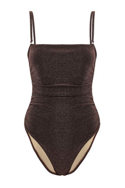 Kahverengi Simli Straplez Drapeli High Leg Brazilian Mayo TBESS23MA00406