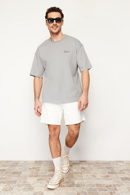 Gri Oversize %100 Pamuklu Bisiklet Yaka Minimal Yaz_ Bask_l_ T-Shirt TMNSS23TS00084
