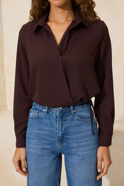 Kahverengi Buzgu Detayl? Mat Saten Dokuma Bluz TWOSS26BZ00087