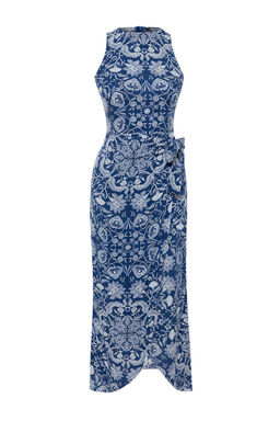 TRENDYOLMILLA Mavi Sal Desenli A-line Baglama Detayl? Midi Dokuma Elbise TWOSS24EL00458  фото 7