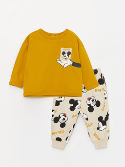 Bisiklet Yaka Mickey Mouse Bask?l? Erkek Bebek Ti??rt ve E?ofman Alt 2li Tak?m
