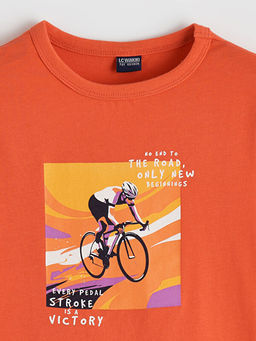 Bisiklet Yaka Bask?l? Erkek ?ocuk Ti??rt