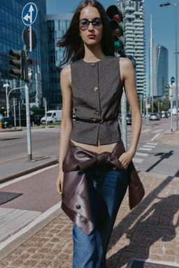 MARLED WAISTCOAT TOP WITH BELT - Zara фото 4