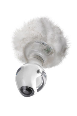 Анальная втулка Sexus Glass, с белым хвостиком, стекло, прозрачная, 14 см, 4 см