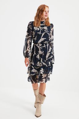 TRENDYOLMILLA Siyah-Cok Renkli Cicekli Skater F?rf?r Midi Dokuma K?sl?k Elbise TWOAW21EL0354 фото 5