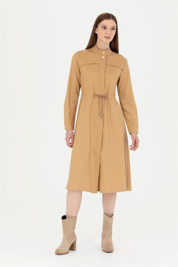 Женское тканое платье песочного цвета