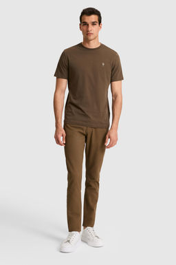 Erkek Regular Fit Bisiklet Yaka Kahverengi Basic Ti__rt