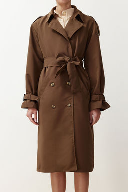 Trendyolmilla Haki Kemerli Ruzgarl?k Detayl? Su Itici Uzun Trenckot TWOSS21TR0005  фото 74