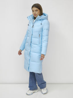 Пальто утепленное стеганное зимнее с капюшоном женское голубого цвета 9636_1Gl - Mtforce фото 13