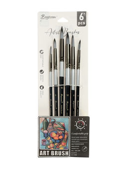 Набор кистей для рисования, синтетика, 6 штук: № 2, 4, 6, 8, 10, 12, круглые, международный размер