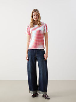 Bisiklet Yaka ?izgili Kad?n Ti??rt