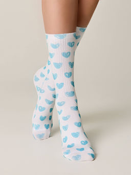 Цена за 2 пары. Носки Классические CONTE Удлиненные носки с хлопком белый-бирюза - Conte elegant фото 2