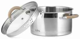 LR02-341 Кастрюля (нерж) Берлин 18x10см, 2,4л, капс.дно, шкала, силик.накл, крыш.дуршлаг /LARA/  фото 5