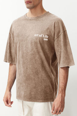 TRENDYOL MAN Antrasit Oversize/Genis Kesim Soluk Efektli Yaz? Bask?l? %100 Pamuklu T-Shirt TMNSS23TS00166 - Trendyolmilla фото 5