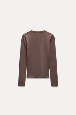 LONG SLEEVE WASHED EFFECT RIBBED T-SHIRT - Zara фото 20