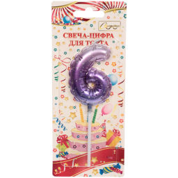 Цена за 4 шт. Свеча для торта Цифра Шарик "6" 6*4 см