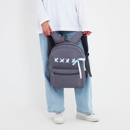 Рюкзак текстильный с лентами, 38х29х11 см, 38 х серый серый, отдел на молнии, цвет красный - Nazamok фото 2