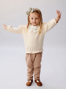 Bebe Yaka Yumu?ak Dokulu K?z Bebek Bluz ve Tayt