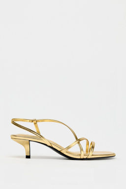 LEATHER KITTEN HEEL SANDALS - Zara фото 6