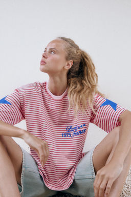 CAMISETA OVERSIZE RAYAS TEXTO / Rosa - Zara фото 3