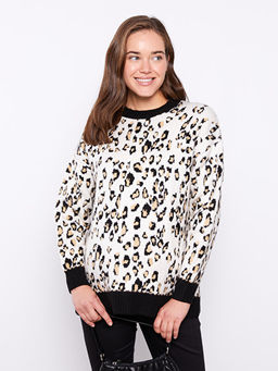 Bisiklet Yaka Desenli Uzun Kollu Hamile Triko Kazak
