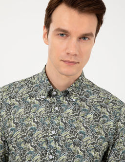 Рубашка приталенного кроя с длинным рукавом цвета хаки - Cacharel фото 2