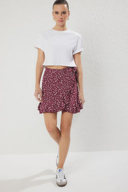 Trendyolmilla Bordo Cicekli Kruvaze Viskon Yazl?k Mini Etek TWOSS25ET00186