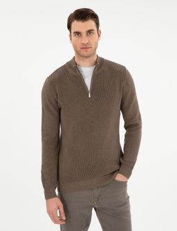 Vizon Melanj Slim Fit Fermuarl_ Dik Yaka Kazak