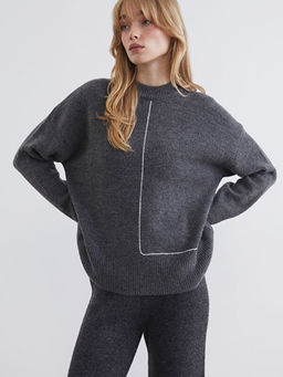 Bisiklet Yaka Oversize Kad?n Triko Kazak