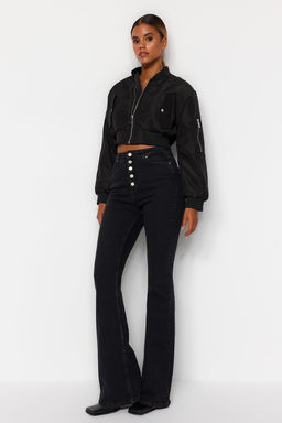 TRENDYOLMILLA Siyah Onden Dugmeli Yuksek Bel Flare Jeans TWOSS20JE0111  фото 4
