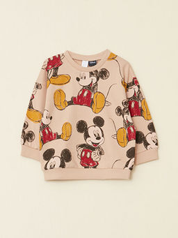 Bisiklet Yaka Uzun Kollu Mickey Mouse Bask?l? Erkek Bebek Sweatshirt