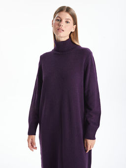 Bal?k?? Yaka D?z Uzun Kollu Oversize Kad?n Triko Elbise