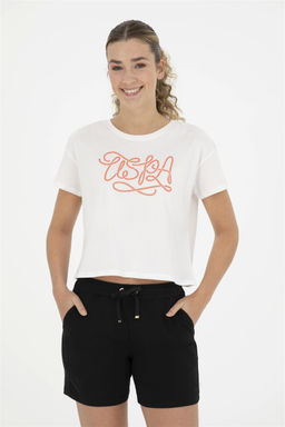 Женская футболка цвета экрю с круглым вырезом - U.s. polo assn фото 3