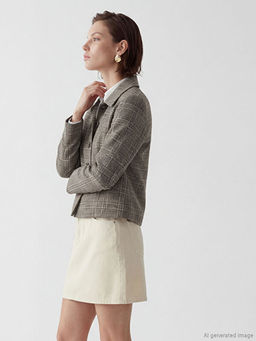 G?mlek Yaka Ekose Kad?n Ceket