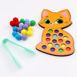 Сортер деревянный «Котёнок» с помпонами и пинцетом, 15×21 см