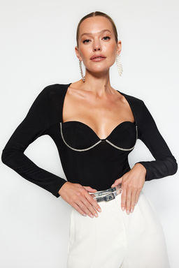 TRENDYOLMILLA Siyah Par?lt?l? Tasl? Body TPRAW24BD00024