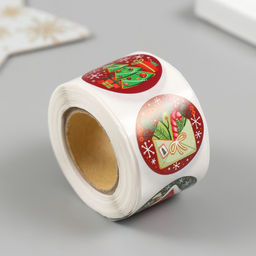 Цена за 2 шт. Наклейка бумага Новый год, d=2.5 см, 252 шт. в рулоне - Арт узор фото 2