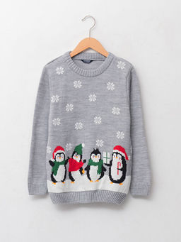 Bisiklet Yaka Y?lba?? Temal? Uzun Kollu Erkek ?ocuk Triko Kazak