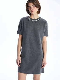 Bisiklet Yaka Ta?l? Mini Triko Elbise