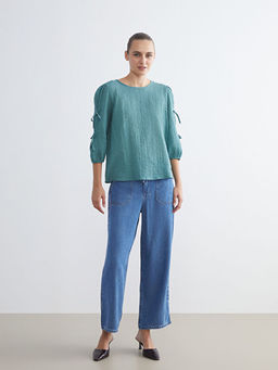 Bisiklet Yaka Dokulu Bluz