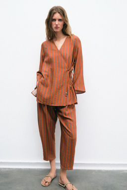 CHAQUETA CRUZADA RAYAS / Naranja quemado
