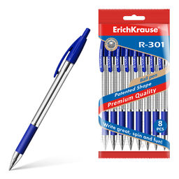 Цена за 24 шт. Набор из 8 ручек шариковых автоматических ErichKrause R-301 Matic&Grip Classic 1.0, цвет чернил синий (в пакете)