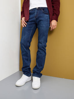 Утепленные мужские джинсы прямого кроя на флисе