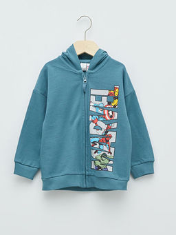 Kap??onlu Uzun Kollu Marvel Bask?l? Erkek Bebek Fermuarl? Sweatshirt