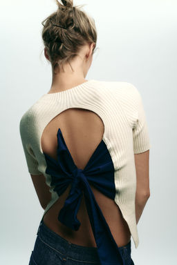 RIBBED KNIT TOP WITH BOW - Zara фото 2