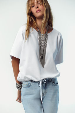 COTTON T-SHIRT WITH TIES - Zara фото 2