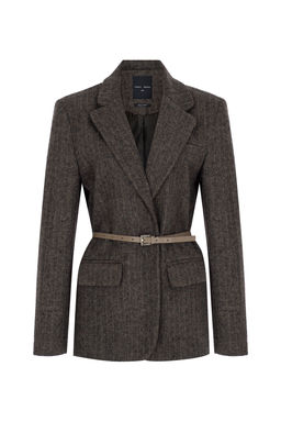 Kahverengi Kase Cizgili Kemerli Dokuma Blazer Ceket TWOAW26BC00072 - Trendyolmilla фото 11