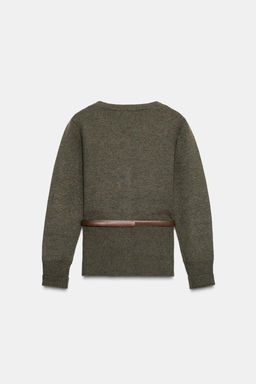 DIAMOND KNIT CARDIGAN WITH BELT - Zara фото 3